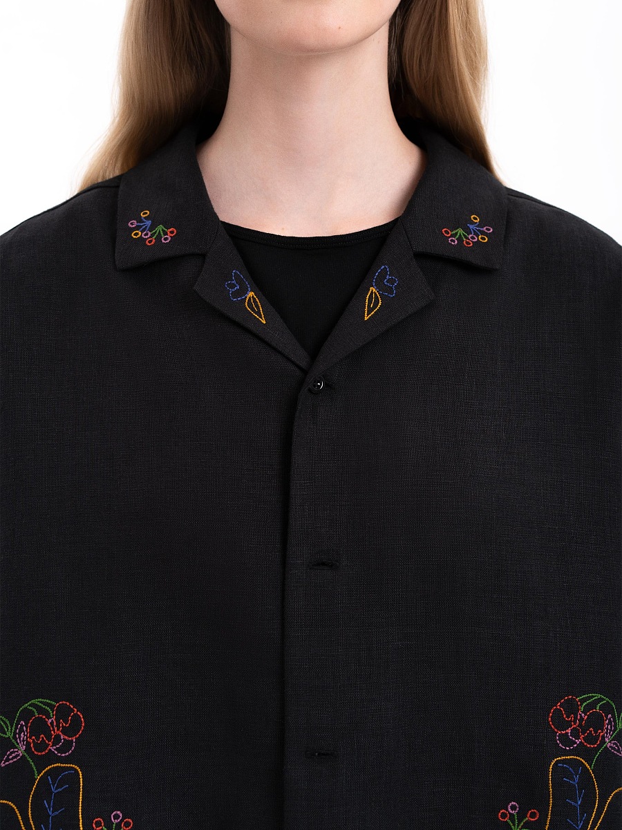 Темна сорочка з кольоровою вишивкою "Глід"  фото 8