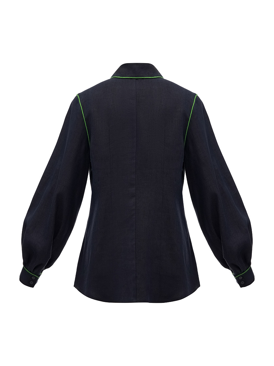 Лляна вишита сорочка чорного кольору "Журавлина"  фото 9