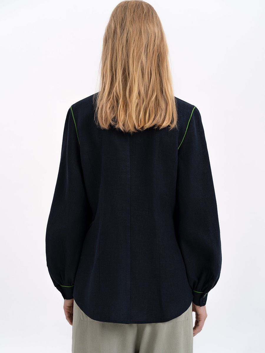 Лляна вишита сорочка чорного кольору "Журавлина"  фото 4