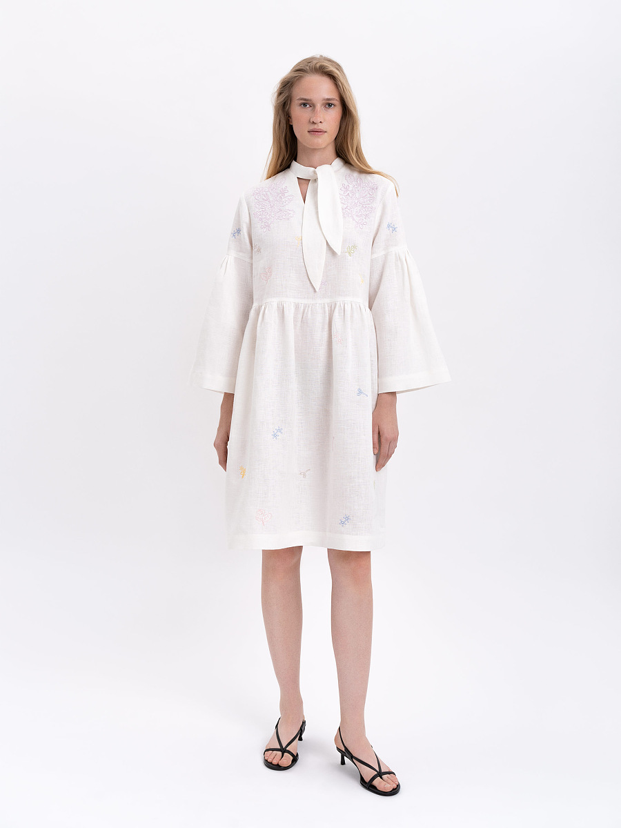 Вишита сукня з коміром-стрічкою "Ірис"  фото