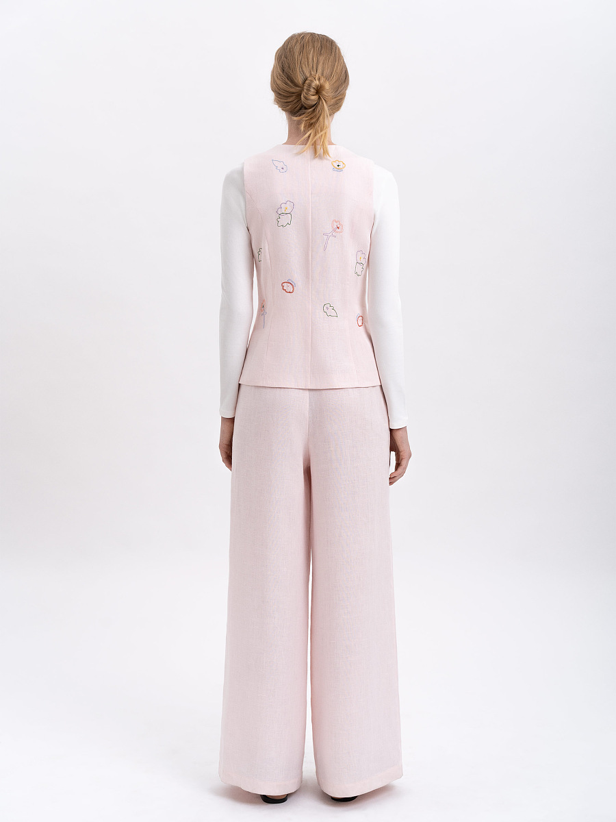 Лляний вишитий жилет ніжно-рожевого кольору "Аґрус"  фото 3