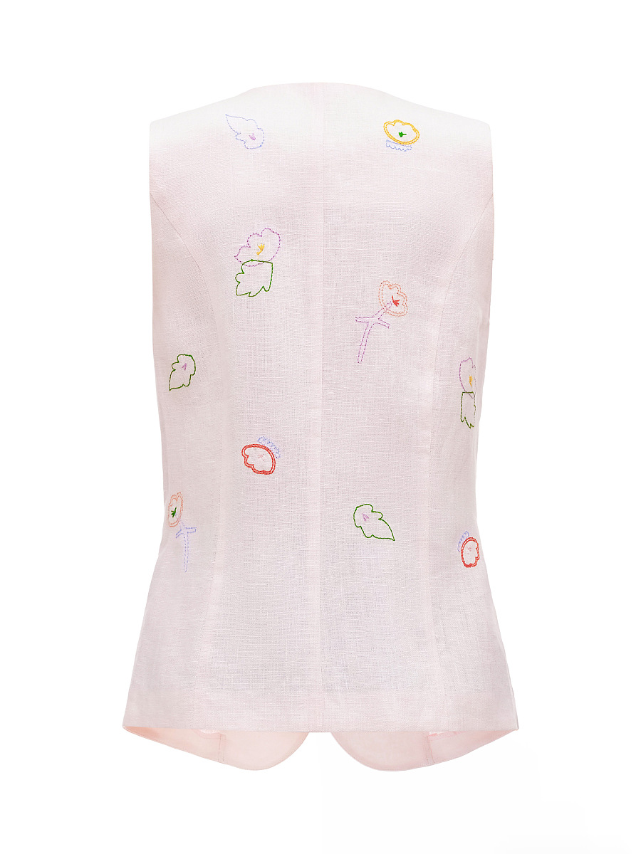 Лляний вишитий жилет ніжно-рожевого кольору "Аґрус"  фото 5