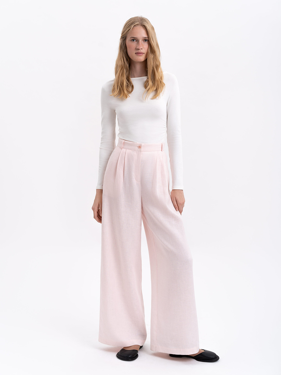 Лляні жіночі штани ніжно-рожевого кольору "Аґрус"  фото