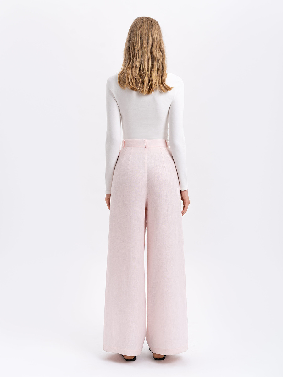 Лляні жіночі штани ніжно-рожевого кольору "Аґрус"  фото 2