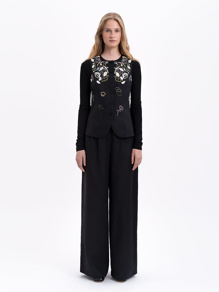 Лляний вишитий жилет чорного кольору "Аґрус"  фото 2