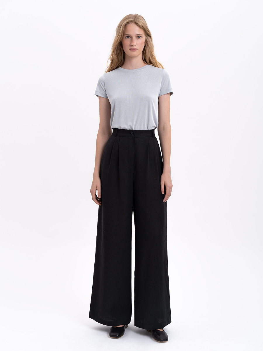 Лляні жіночі штани чорного кольору "Аґрус"  фото