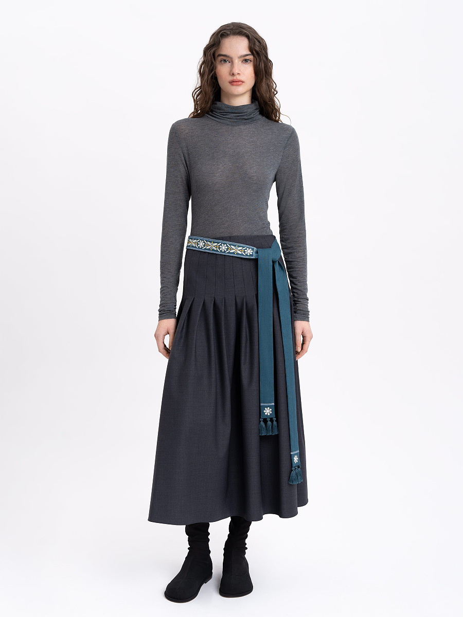 Лляний вишитий пасок ціанового кольору "Флора"  фото