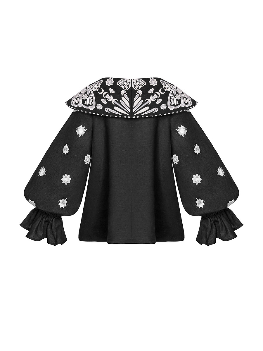 Лляна вишита блуза з розлогим коміром "Легіт"  фото 9