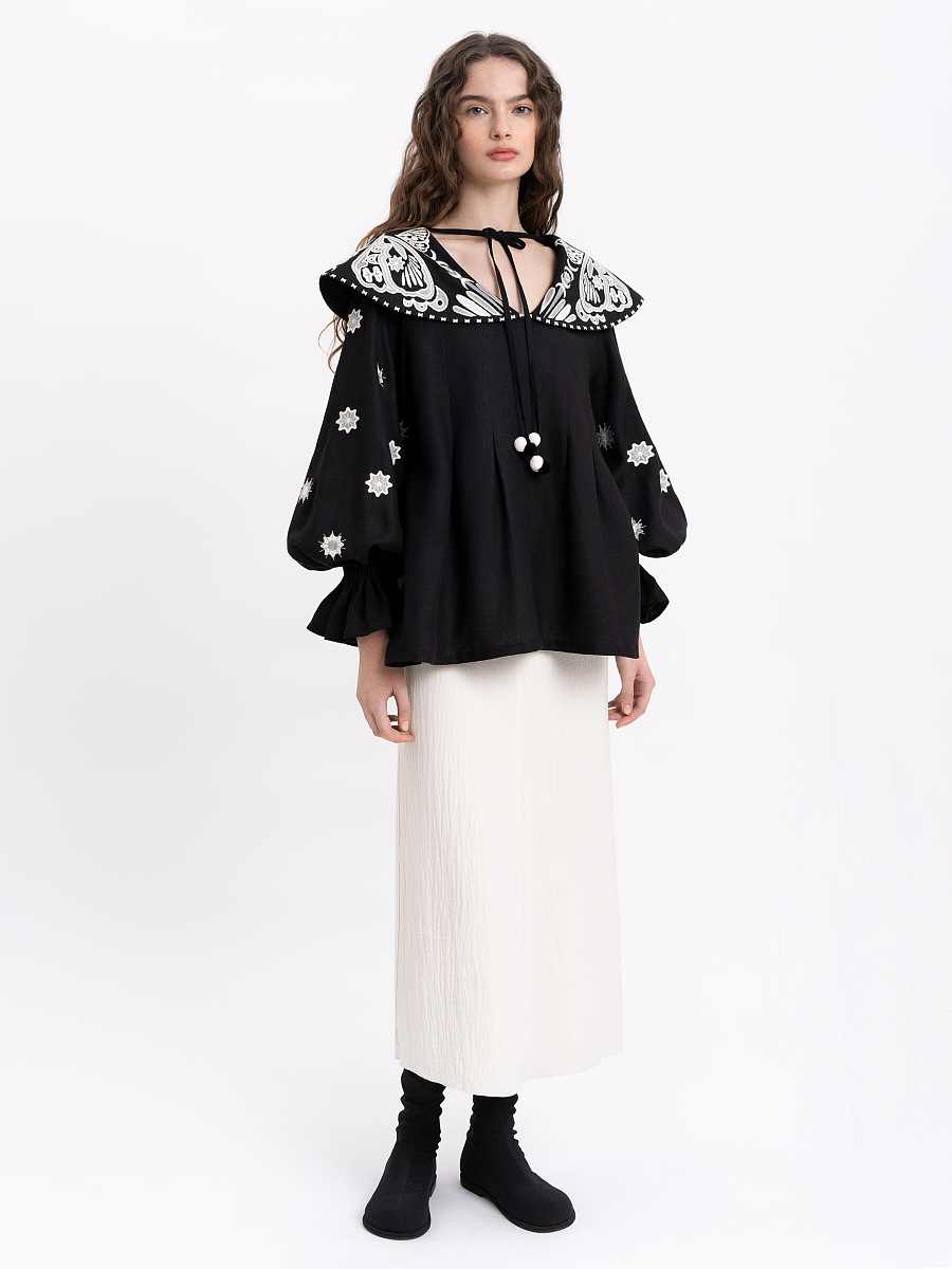 Лляна вишита блуза з розлогим коміром "Легіт"  фото 2