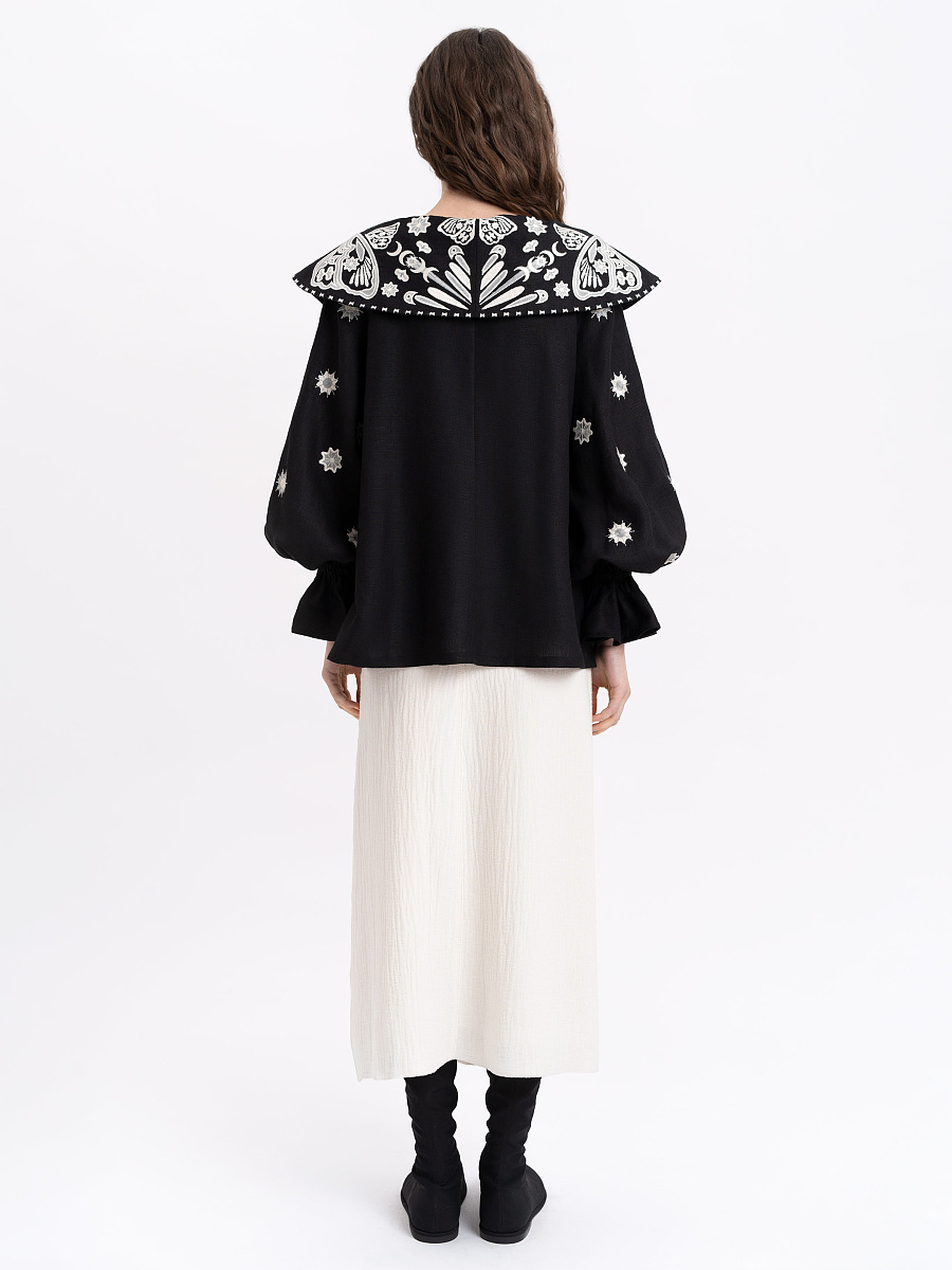 Лляна вишита блуза з розлогим коміром "Легіт"  фото 4