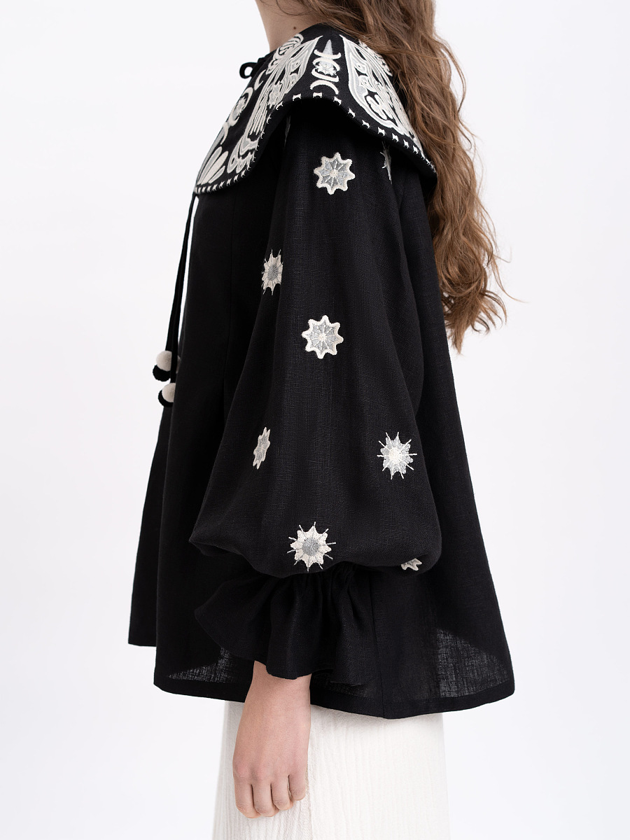 Лляна вишита блуза з розлогим коміром "Легіт"  фото 3