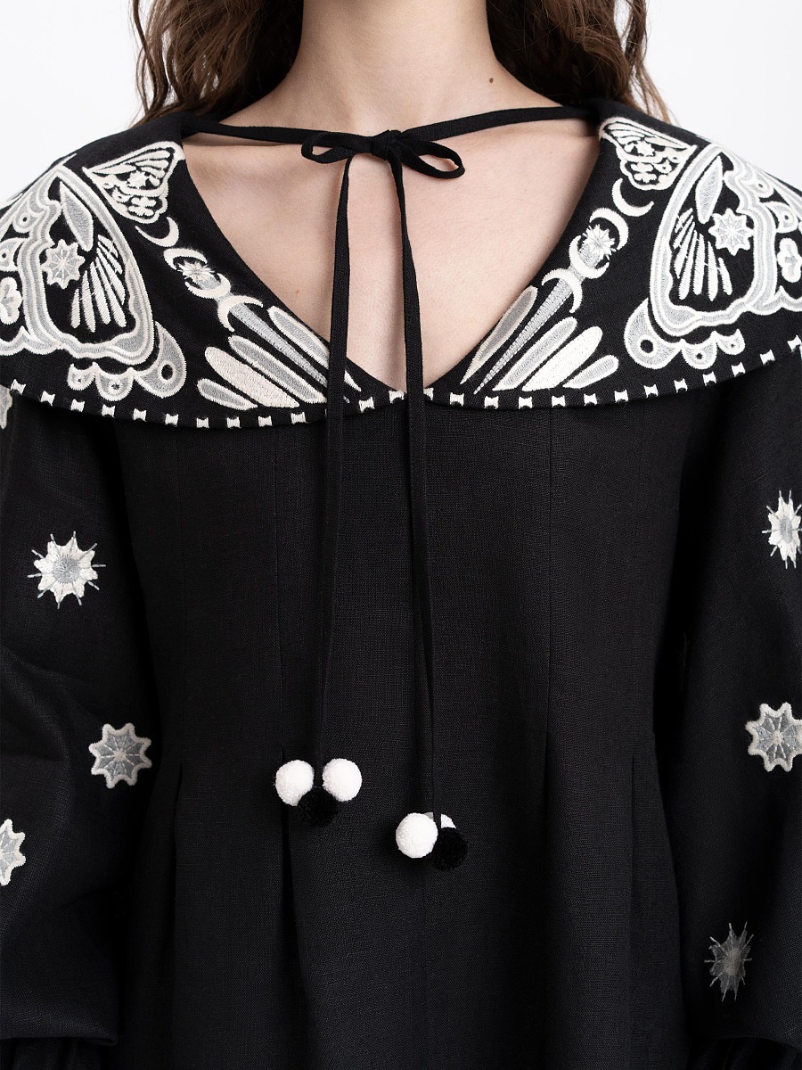 Лляна вишита блуза з розлогим коміром "Легіт"  фото 5