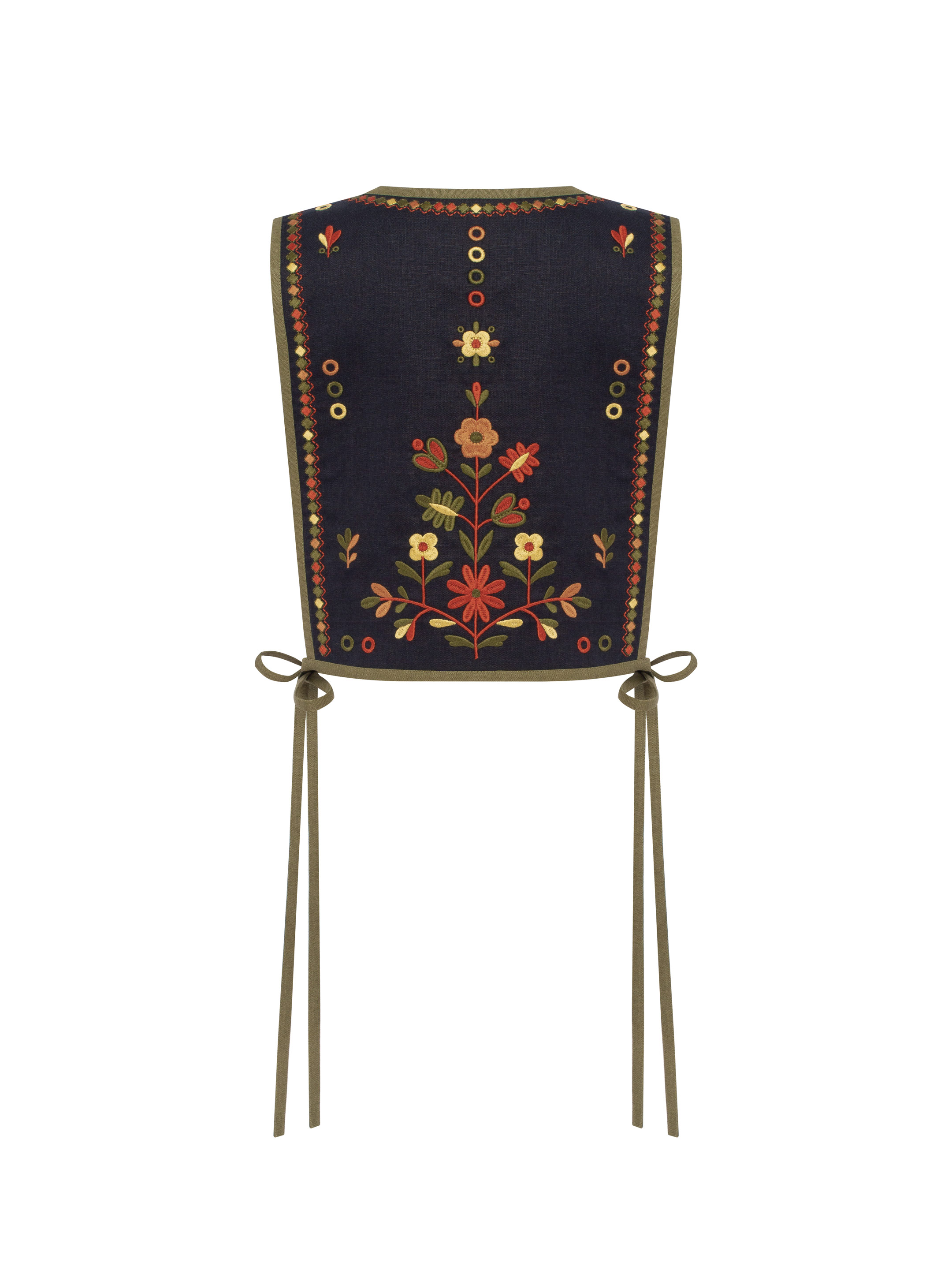 Лляний вишитий жилет з завʼязками кольору хакі Yaryna zhylet недорого