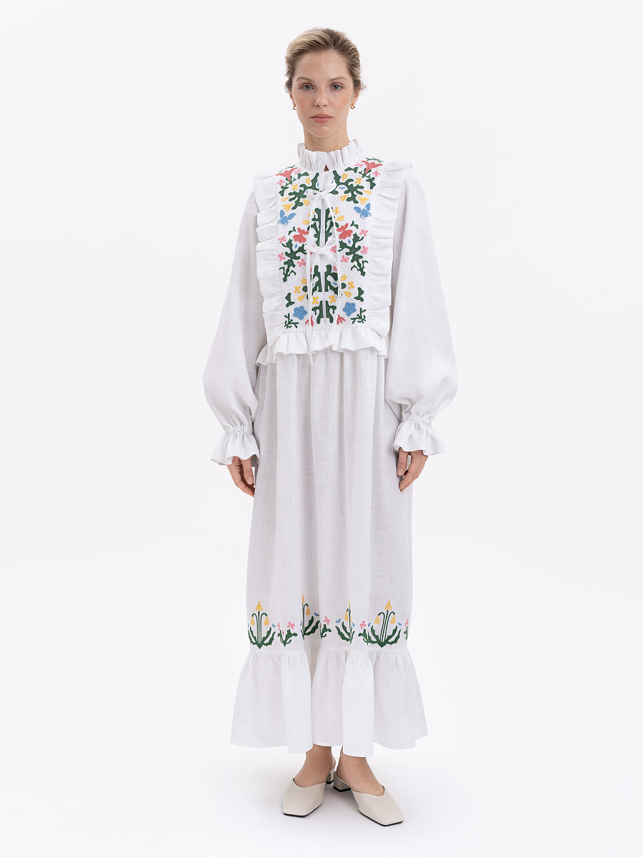 Довга сукня білого кольору "Ластівка"  фото