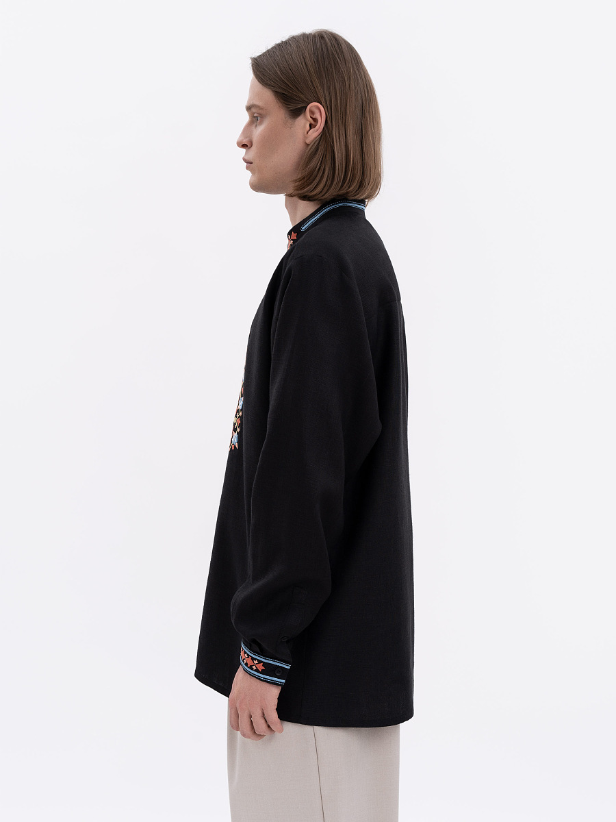 Чоловіча сорочка чорного кольору з рясною вишивкою "Битинський"  фото 5