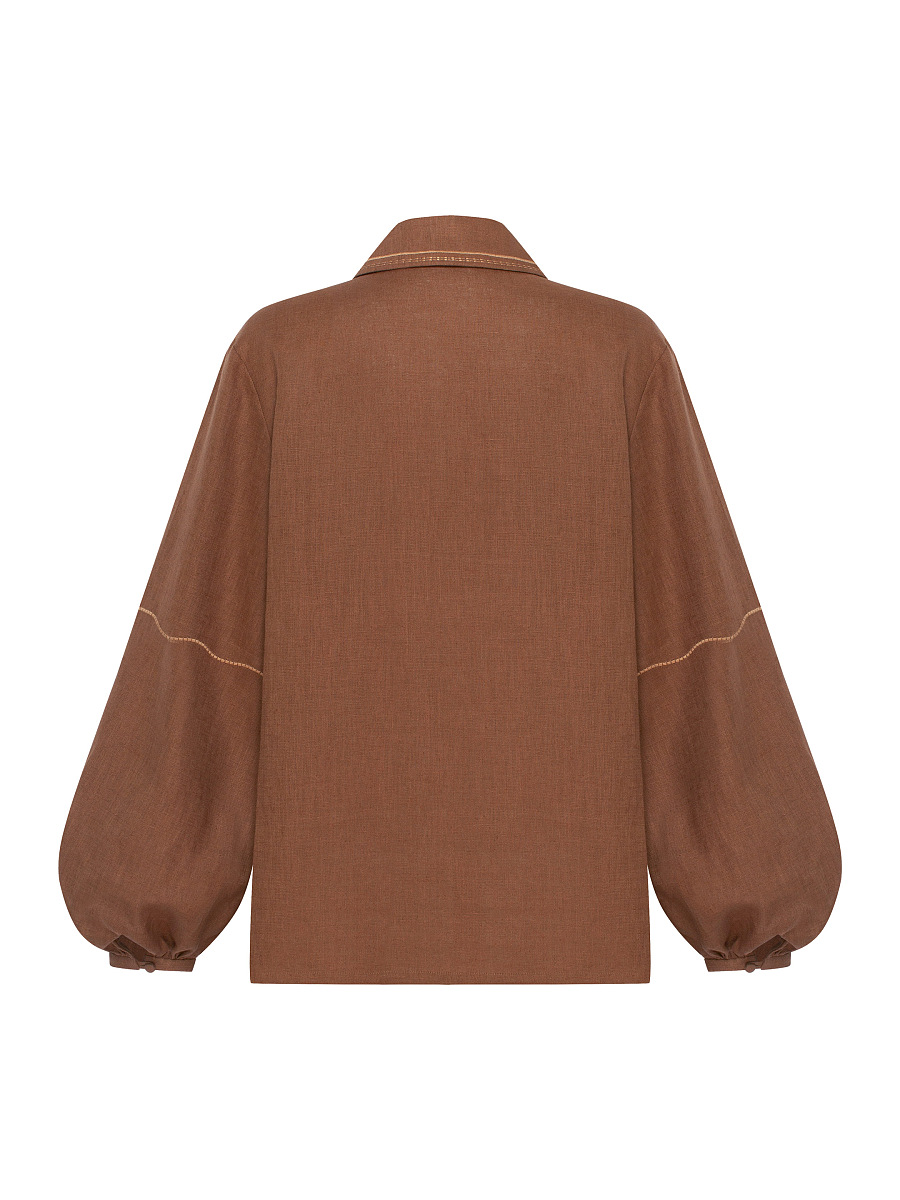 Коричнева сорочка з вишивкою в тон "Полиск"  фото 9