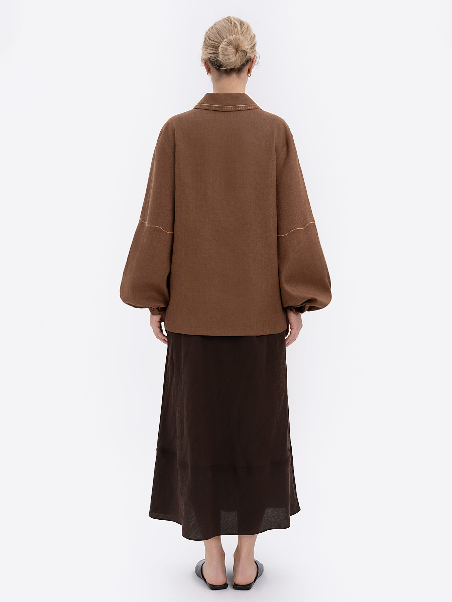 Коричнева сорочка з вишивкою в тон "Полиск"  фото 3