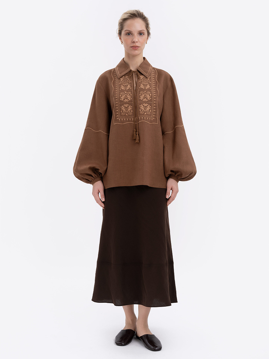 Коричнева сорочка з вишивкою в тон "Полиск"  фото 2