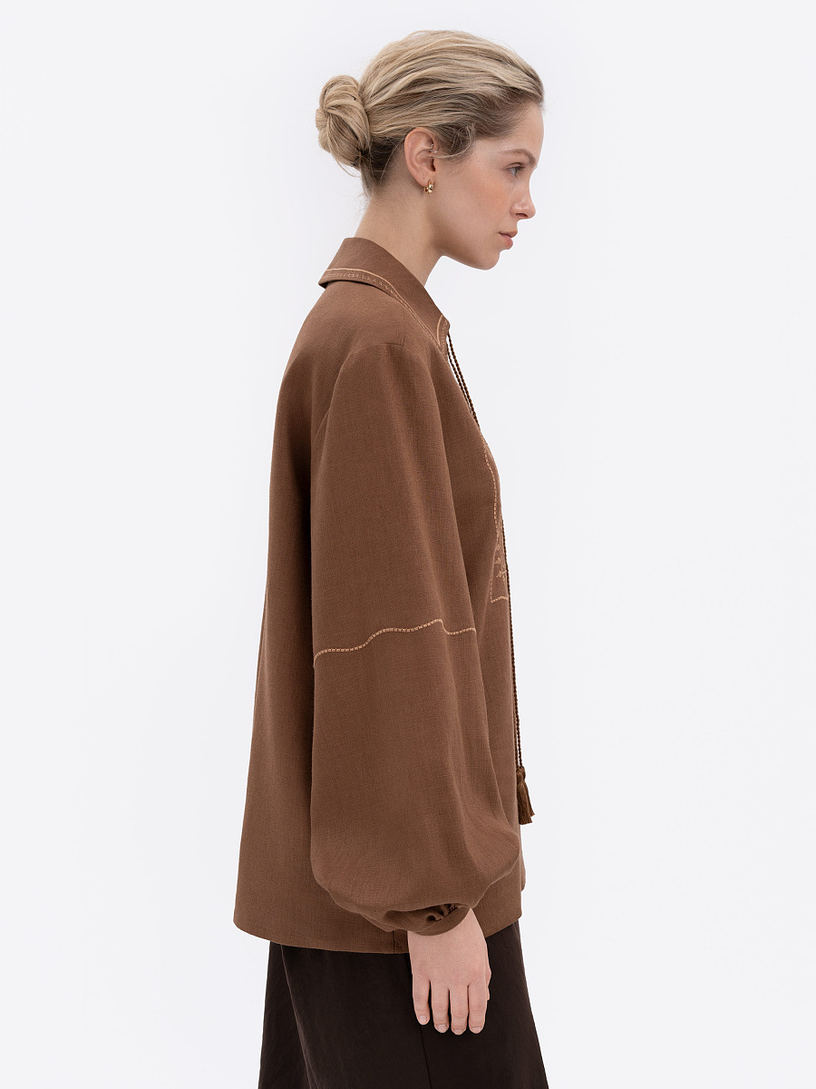 Коричнева сорочка з вишивкою в тон "Полиск"  фото 5