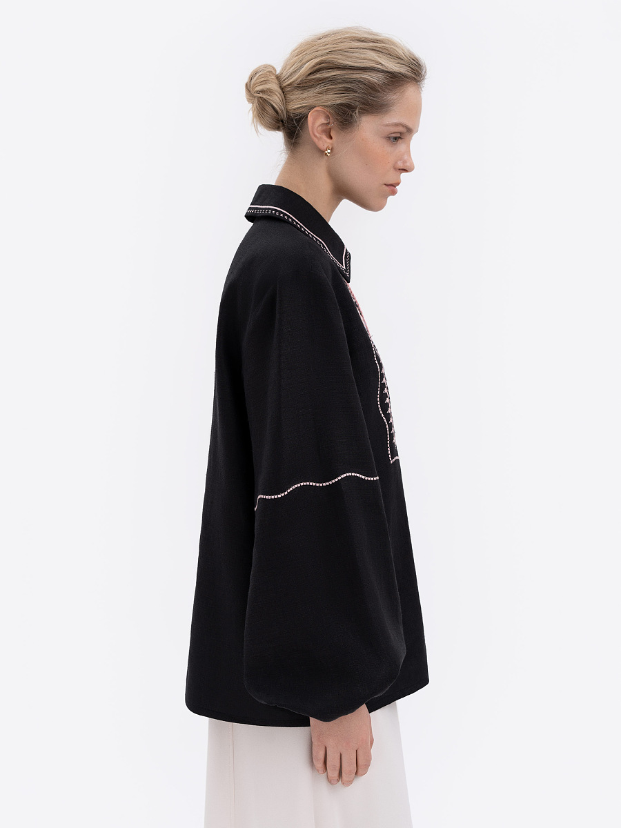 Чорна сорочка з рясною вишивкою "Полиск"  фото 5