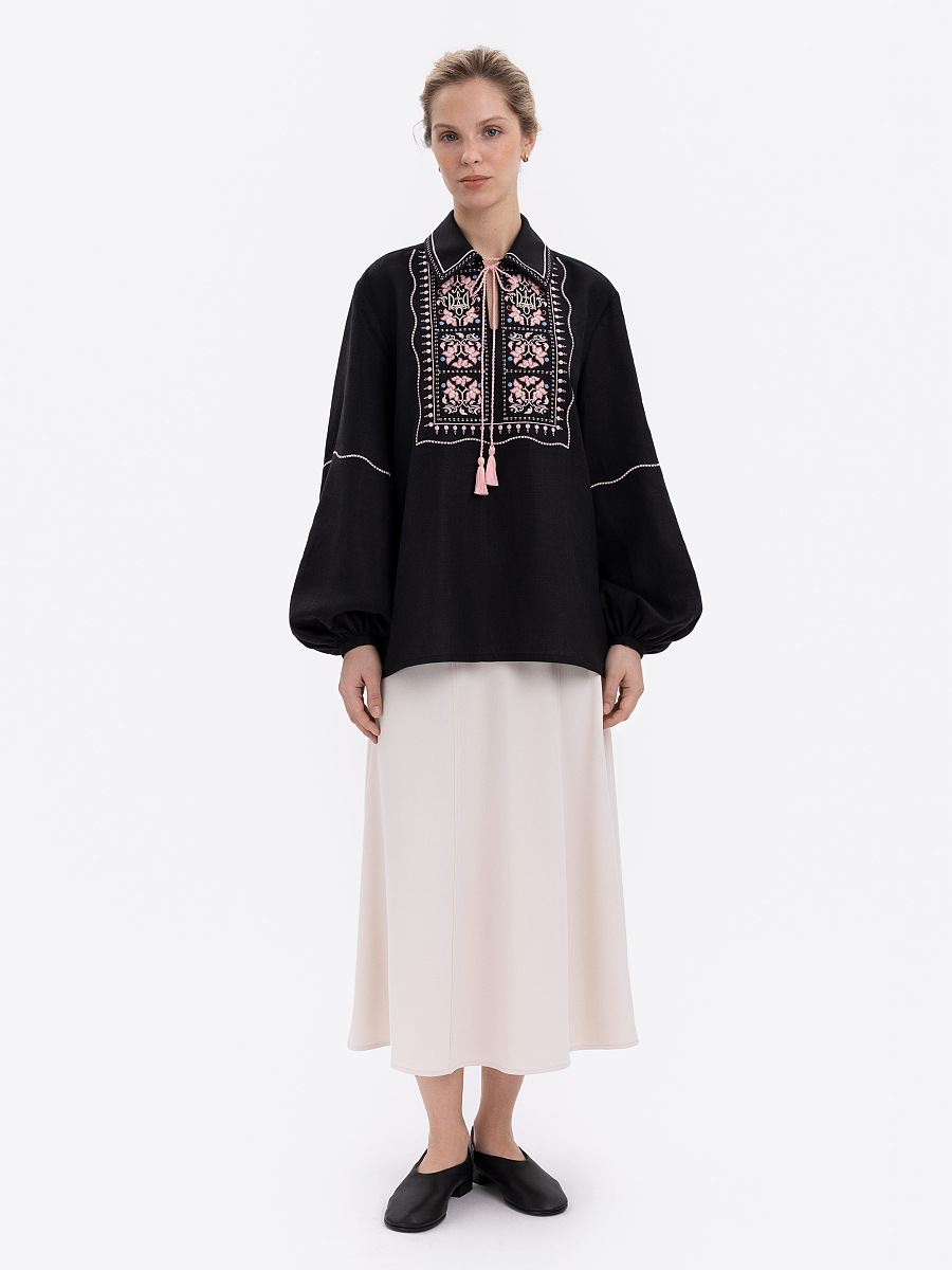 Чорна сорочка з рясною вишивкою "Полиск"  фото 2