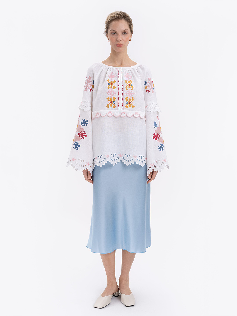 Лляна вишита блуза білого кольору "Горицвіт"  фото 2