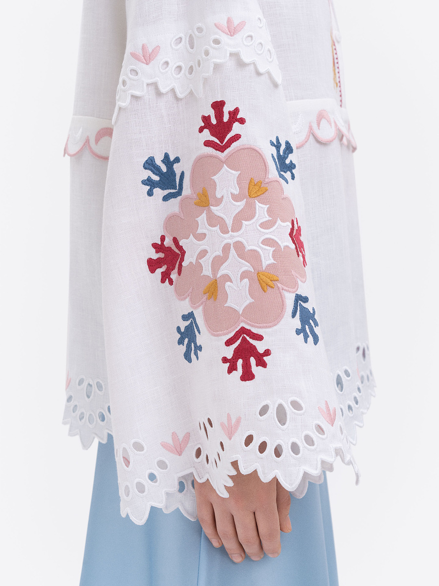 Лляна вишита блуза білого кольору "Горицвіт"  фото 4