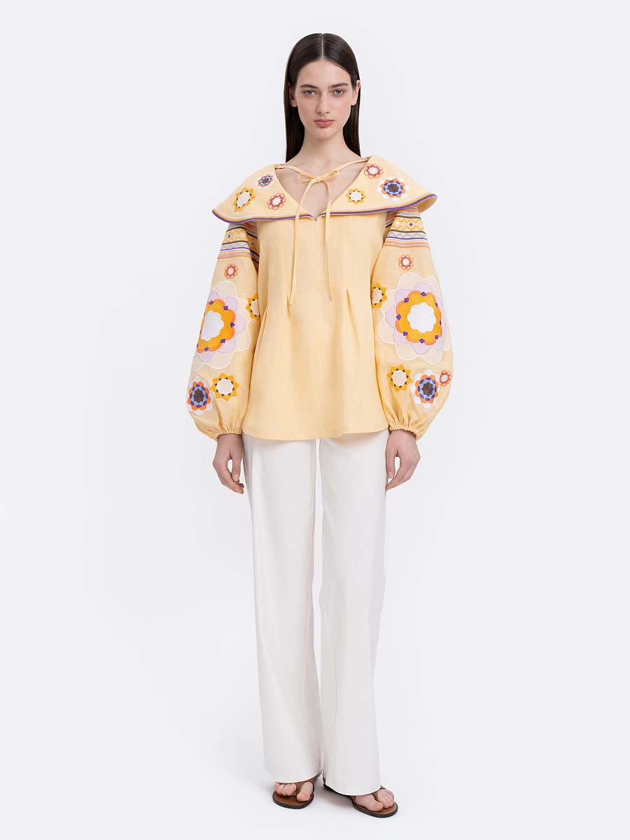 Лляна вишита сорочка з рослинним орнаментом "Липа"  фото 5