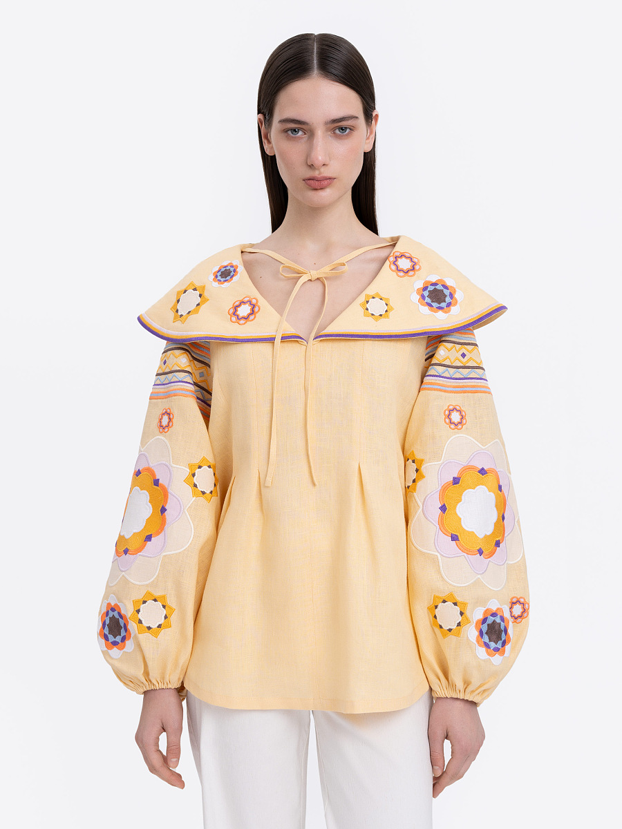 Лляна вишита сорочка з рослинним орнаментом "Липа"  фото