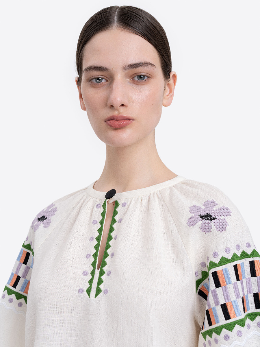 Вишита сорочка молочного кольору "Ода"  фото 3