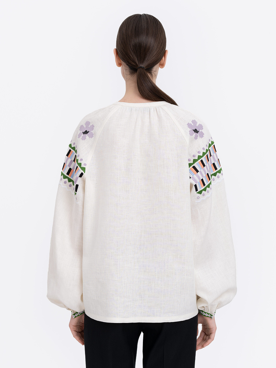 Вишита сорочка молочного кольору "Ода"  фото 5