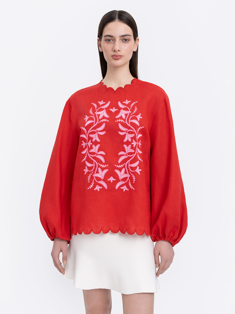 Вишита сорочка червоного кольору "Троянда"  фото