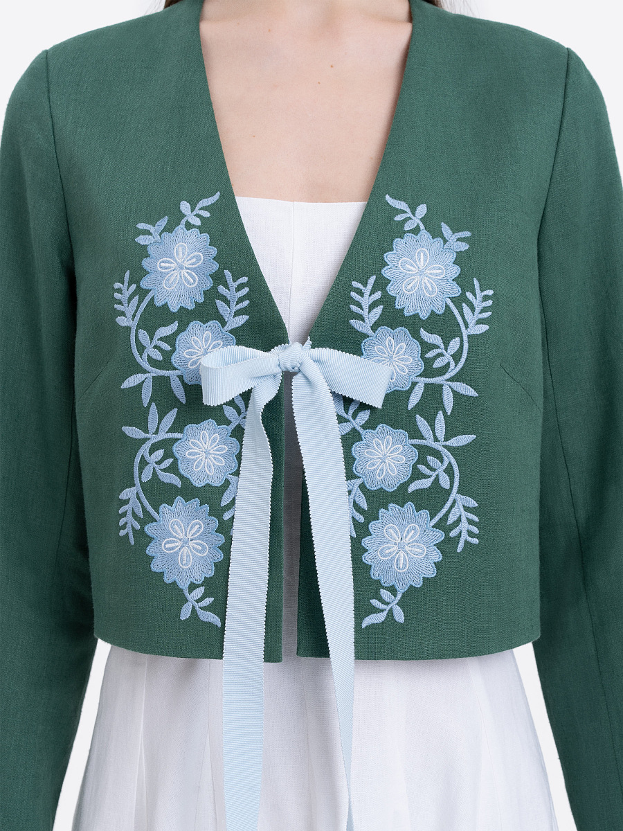 Лляний вишитий жакет з завʼязками "Лакітка"  фото 2