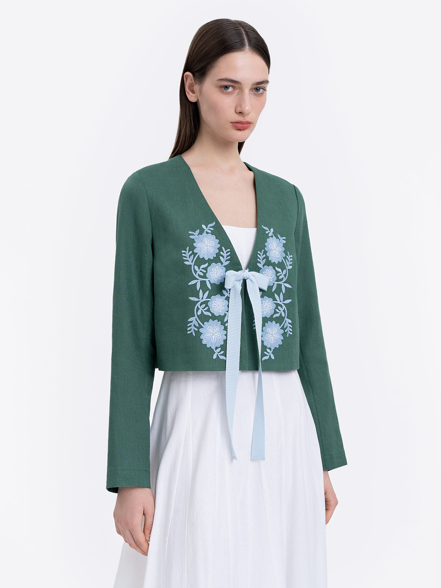 Лляний вишитий жакет з завʼязками "Лакітка"  фото