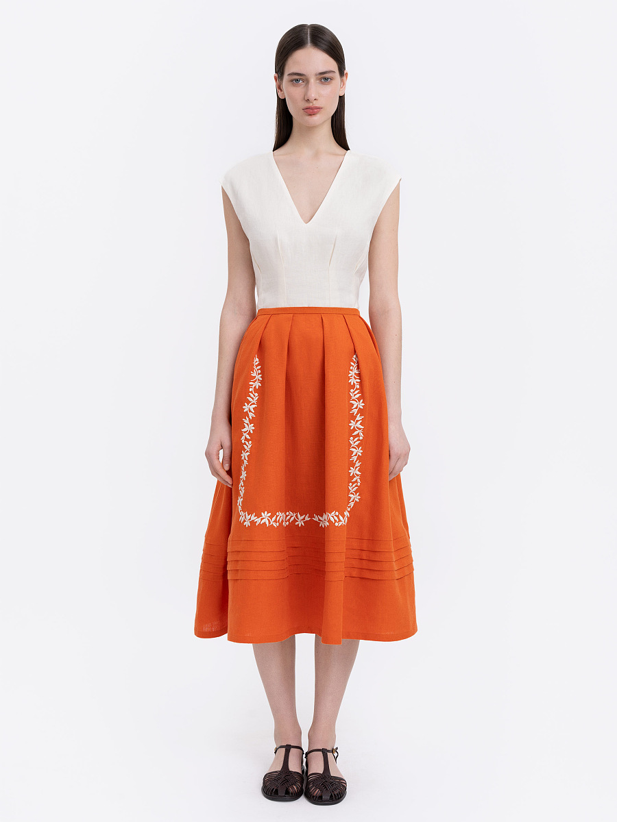 Лляна вишита спідниця "Бурштин"  фото