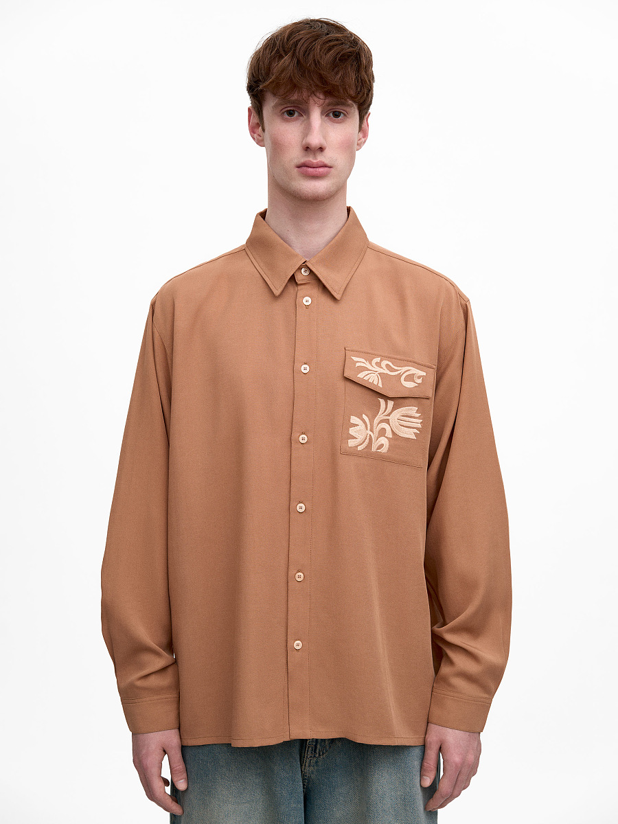 Легка вишита сорочка "Хвиля пісочна"  фото