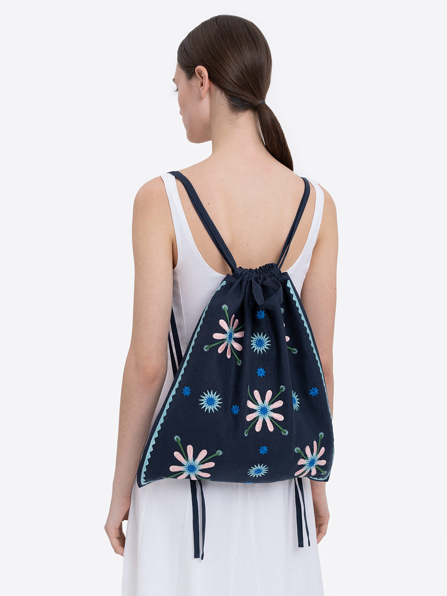 Вишита торбинка темно-синього кольору "Блищик"  фото