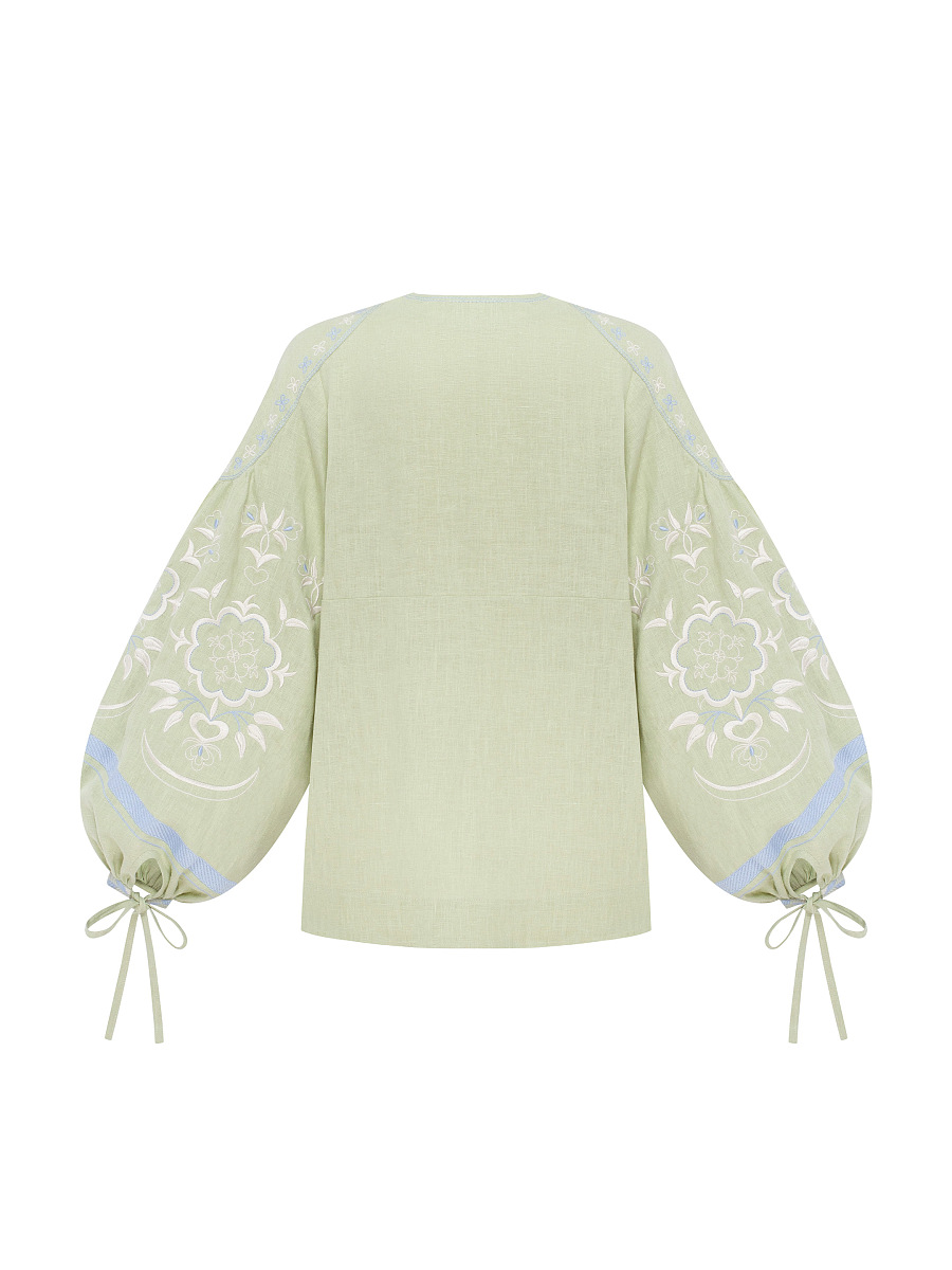 Лляна блуза ніжно-зеленого кольору "Орьнек"  фото 8