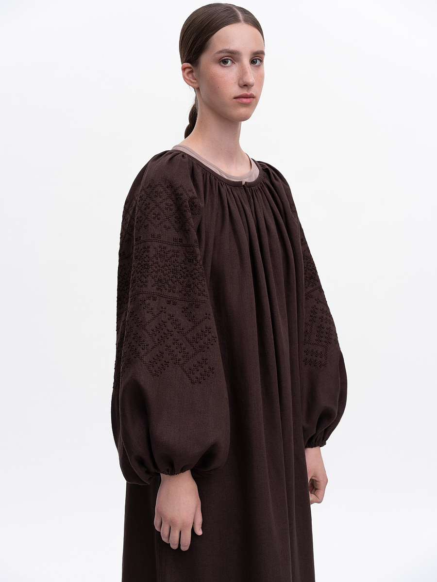 Темно-коричнева вишита сукня "Веліна"  фото 6