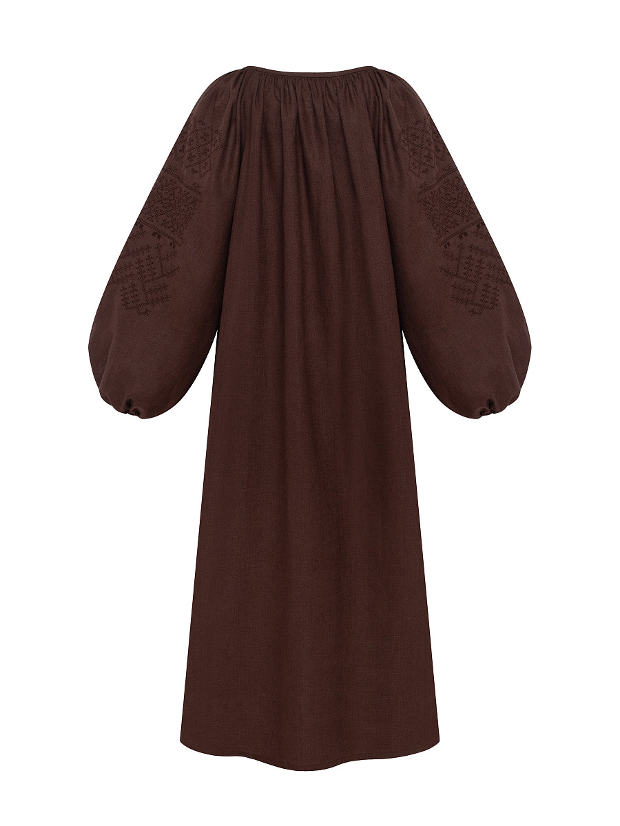 Темно-коричнева вишита сукня "Веліна"  фото 9