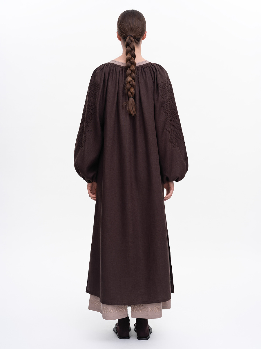 Темно-коричнева вишита сукня "Веліна"  фото 7