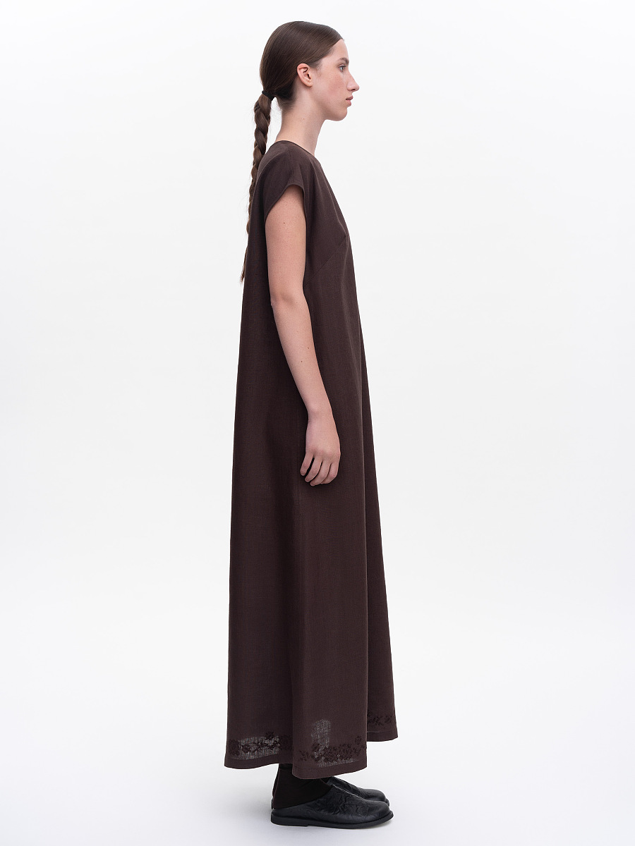 Темно-коричнева вишита сукня "Невіт"  фото 3